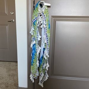 Blue and green scarf with tassels
